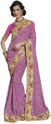 

Desi Butik Embroidered Fashion Georgette Saree(Pink)