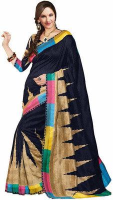 

Ewows Printed Bhagalpuri Art Silk Saree(Black)