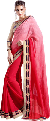 

Khoobee Self Design, Embroidered, Embellished Fashion Georgette, Chiffon Saree(Pink, Beige), Beige;pink