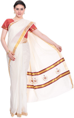 

Darps Self Design Balarampuram Cotton Saree(Multicolor), Cream
