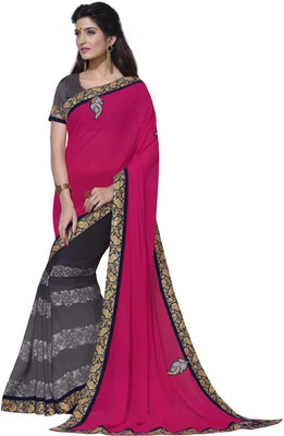 

Desi Butik Embroidered Fashion Georgette, Chiffon Saree(Pink, Grey), Grey;pink