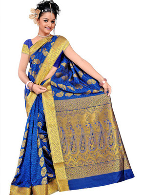 

Manthan Printed Daily Wear Art Silk Saree(Blue, Yellow), Blue & gold