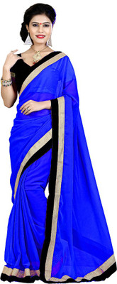 Indian Wear Online Solid Fashion Chiffon Saree(Blue)