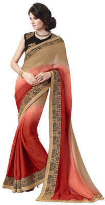 

Desi Butik Embroidered Fashion Satin, Silk Saree(Beige, Red)