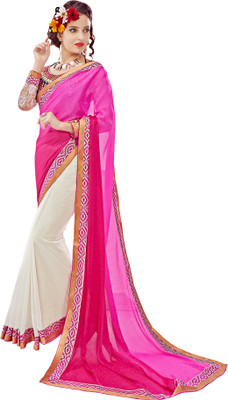 

Khoobee Self Design, Embroidered Fashion Georgette, Jacquard Saree(Pink, Beige, Blue), Beige;blue;pink