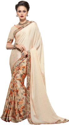

Khoobee Self Design, Printed, Embellished Fashion Satin Saree(Beige, Multicolor)
