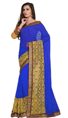 

Khoobee Self Design, Embroidered Fashion Chiffon, Jacquard Saree(Blue)