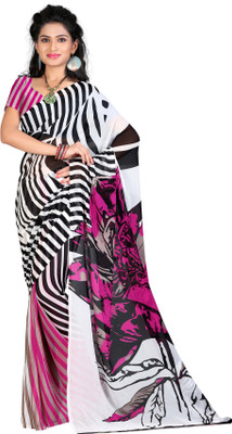 

LaazreeFashion Floral Print Bollywood Georgette Saree(Black, Pink)