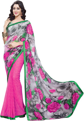 

Saara Floral Print Daily Wear Georgette Saree(Grey), Gray