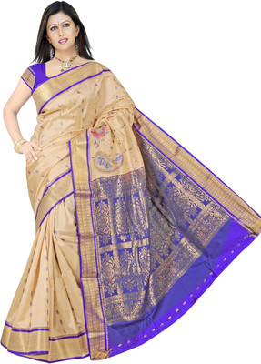 

JagannathSaree Self Design Fashion Silk Saree(Beige, Purple)