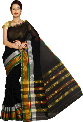 

Pavechas Solid Mangalagiri Cotton Saree(Black)