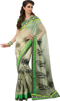 

Vishal Printed Fashion Georgette Saree(White, Green), Cream