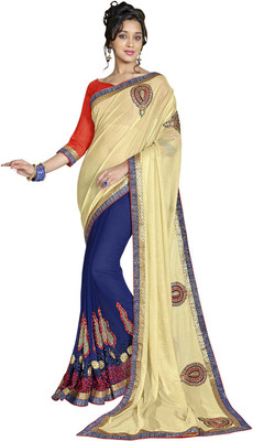 

Jiya Self Design, Embroidered, Embellished Fashion Jute, Lycra, Georgette Saree(Blue, Beige, Orange), Beige;blue;orange