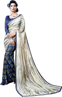 

Khushali Self Design, Printed Fashion Georgette Saree(Beige, Black, Dark Blue)