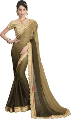 

Saara Printed Fashion Georgette Saree(Brown), Brown and cream