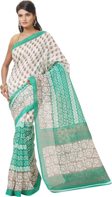 

JTInternational Printed Bhagalpuri Silk Saree(Green, Beige), Beige;green
