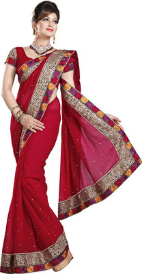 

Ishin Embroidered Fashion Chiffon Saree(Maroon)
