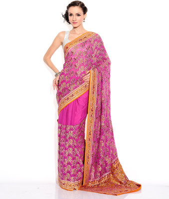 

Zain Textiles Woven Banarasi Chiffon Saree(Pink)