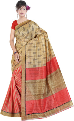 

Khoobee Self Design, Printed Fashion Art Silk Saree(Orange, Beige), Beige;orange
