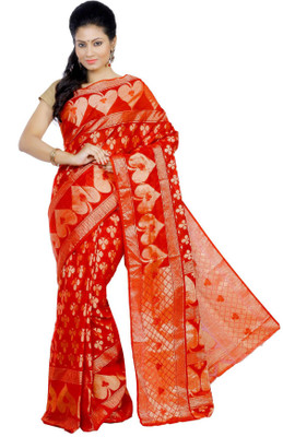

Crochetin Self Design Fashion Cotton Saree(Red, Gold), Gold;red