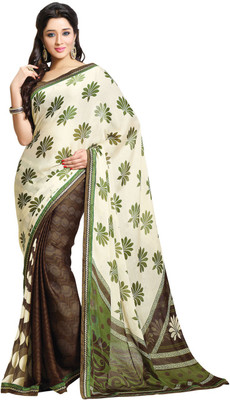 

Saara Printed Fashion Chiffon Saree(Brown), Brown;cream