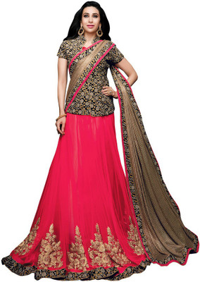 

Desi Butik Embroidered Fashion Net, Lycra Saree(Pink, Gold), Pink and golden