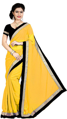 Party Wear Dresses Solid Fashion Chiffon Saree(Yellow)