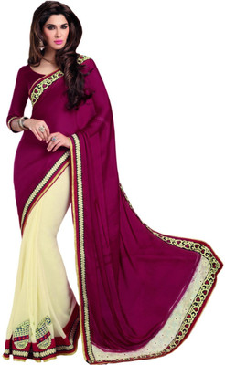 

Saara Printed Fashion Chiffon Saree(White, Maroon), Maroon;off-white