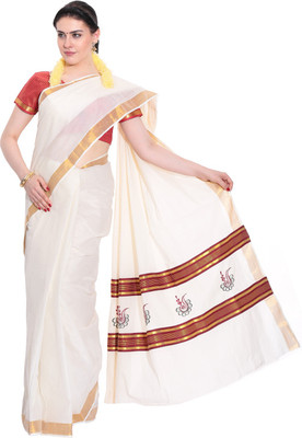 

Darps Self Design Balarampuram Cotton Saree(Multicolor), Cream