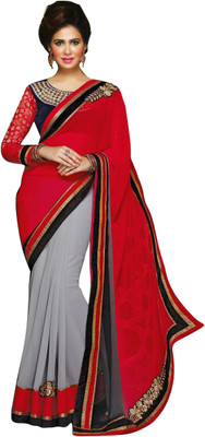 

Khushali Self Design, Embroidered, Embellished Fashion Georgette Saree(Grey, Red, Blue), Blue;grey;red