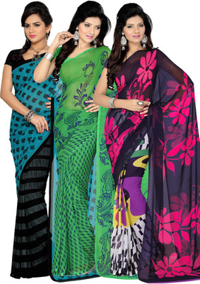 

Ishin Printed Fashion Georgette Saree(Pack of 3, Multicolor)