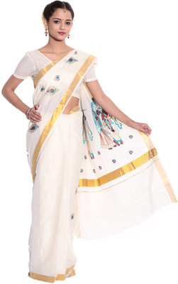 

Darps Self Design Balarampuram Cotton Saree(Multicolor), Cream