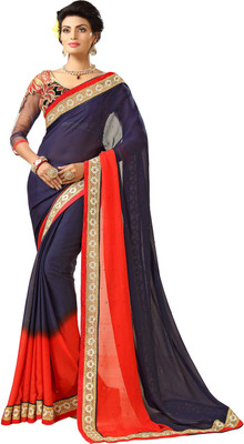 

Jiya Self Design, Embellished Fashion Chiffon Saree(Red, Blue), Blue;red