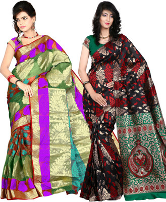 

It's Banii Woven Banarasi Handloom Banarasi Silk Saree(Pack of 2, Purple, Black), Black;purple
