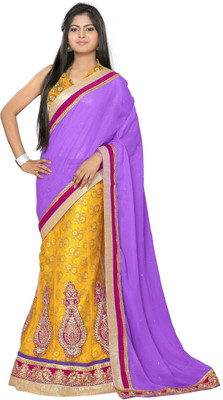 

Aasvaa Embroidered Fashion Viscose Saree(Yellow)