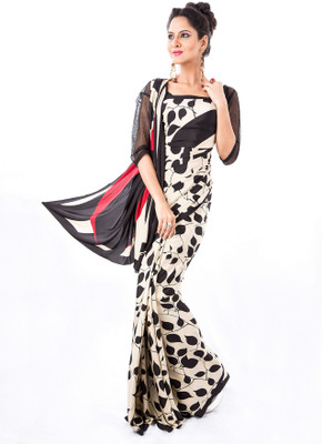 

Cenizas Printed Fashion Crepe Saree(Black)