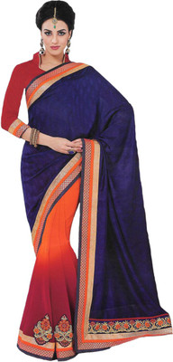 

Banjaraindia Embroidered Fashion Georgette Saree(Dark Blue), Navy;orange