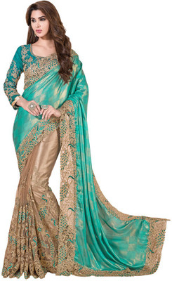 

Saara Embroidered Fashion Net Saree(Green, Beige), Sea green and beige