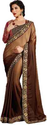 

Shoppershopee Embroidered Fashion Satin Saree(Brown)
