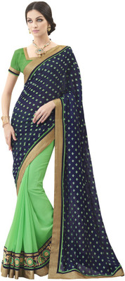 

Desi Butik Embroidered Fashion Chiffon, Georgette Saree(Purple, Green), Green;purple