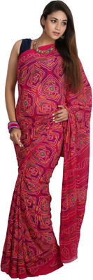 

Jaipur Kurti Printed Bandhej Viscose Saree(Multicolor), Fuschia