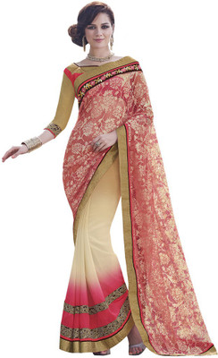 

Desi Butik Embroidered Fashion Net, Georgette Saree(Pink, Beige), Beige;pink