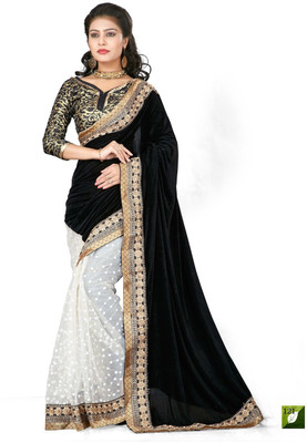 

Helixenterprise Printed Fashion Handloom Net Saree(Black), Black;white