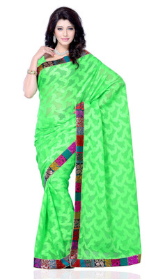 

JTInternational Self Design Fashion Jacquard Saree(Green), Parrot green