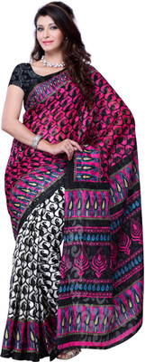 Diva Fashion-Surat Printed Daily Wear Handloom Art Silk Saree(Pink, Black), Black;pink