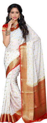 MIMOSA Woven Kanjivaram Poly Crepe Saree(White)