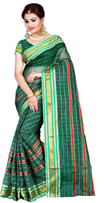 

Weavedeal Checkered Coimbatore Cotton Saree(Green)