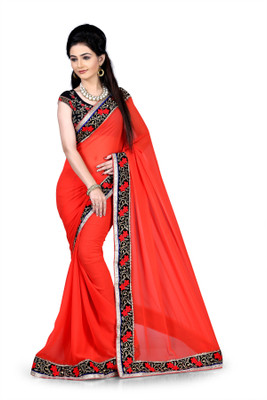 

Indianbeauty Self Design, Embroidered Bollywood Georgette Saree(Orange)