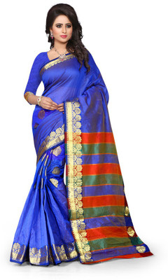 

Style U Self Design Chanderi Poly Silk Saree(Blue, Beige)