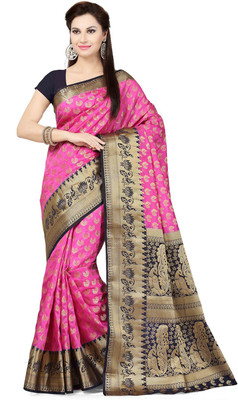 

Ishin Woven Fashion Tussar Silk Saree(Pink), Pink & golden